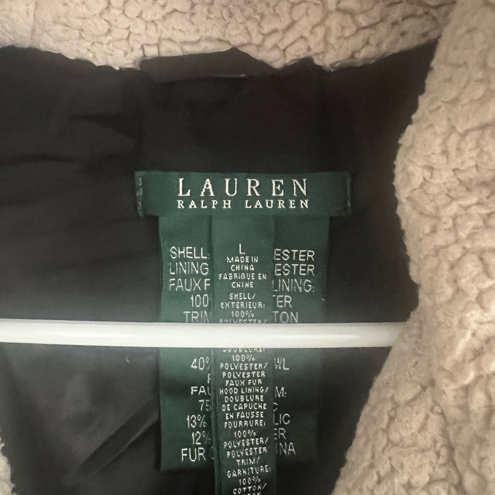 Lauren Ralph Lauren Down Jacket Womens Large Black Puffer Faux Fur - Picture 3 of 10